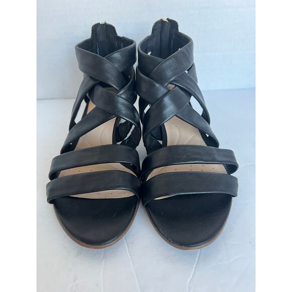 Collection by Clarks Mena Silk Black Leather Ultimate Strappy Comfort Sandals 7M - Picture 3 of 10